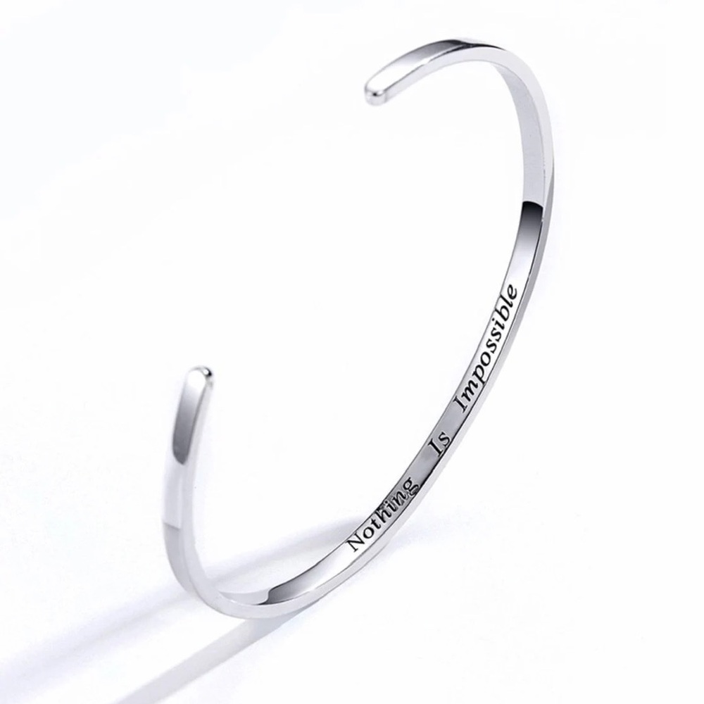 Engrave Courage Bangle "Nothing is impossible" 925 Sterling Silver Jewelry